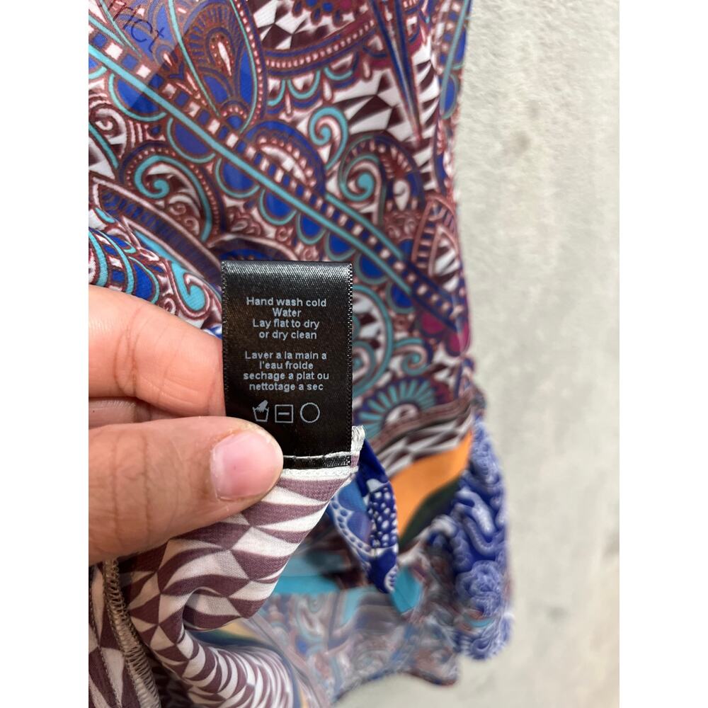 Clover Canyon Flower Power Blouse XS Blue Paisley Scarf Print Indie New - Picture 9 of 10